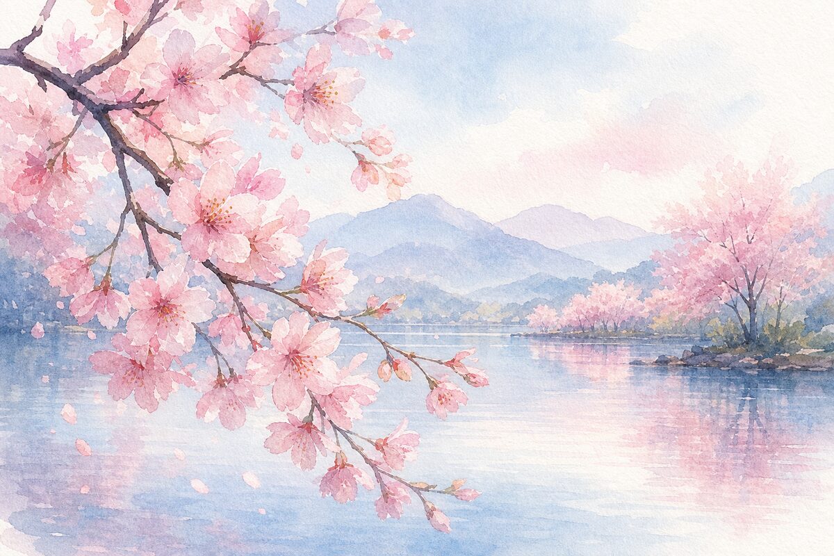 تصویر آبرنگ شکوفه‌های گیلاس